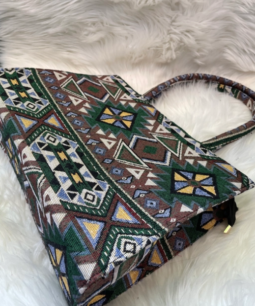 brown symetrical tote bag